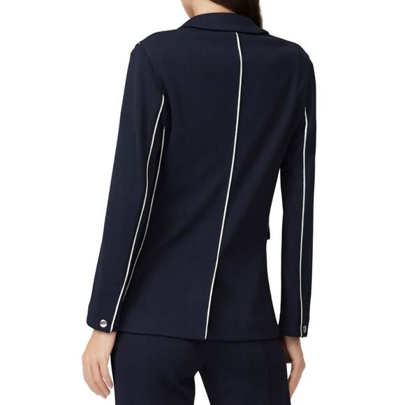 Rag & Bone Sandrine Navy Blue Knit White Piped Sporty Slim Blazer 8 $550 - Picture 2 of 10